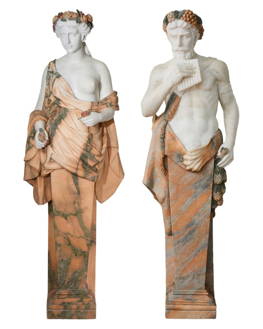Pair of Neoclassical Style Marble Garden Figures, 21st c., Female- H.- 72 in., W.- 24 in., D.- 16 (1 of 7)