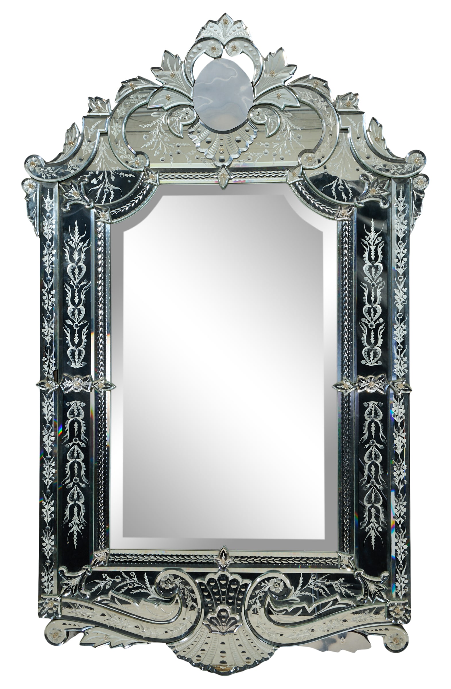 Large Italian Venetian Glass Mirror, 20th c., H.- 62 in., W.- 38 1/2 in. (1 of 1)
