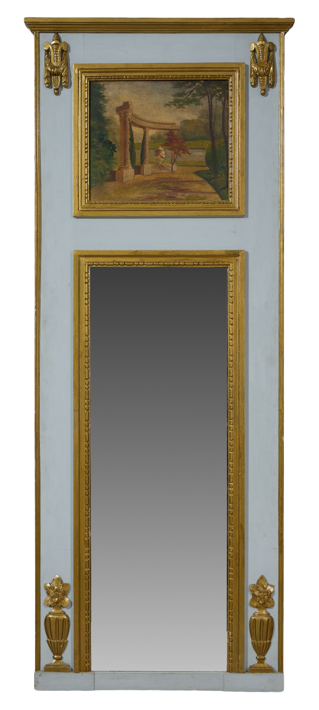 French Louis XVI Style Giltwood Polychromed Trumeau, early/mid 20th c., H.- 63 3/8 in., W.- 25 1/4 (1 of 2)
