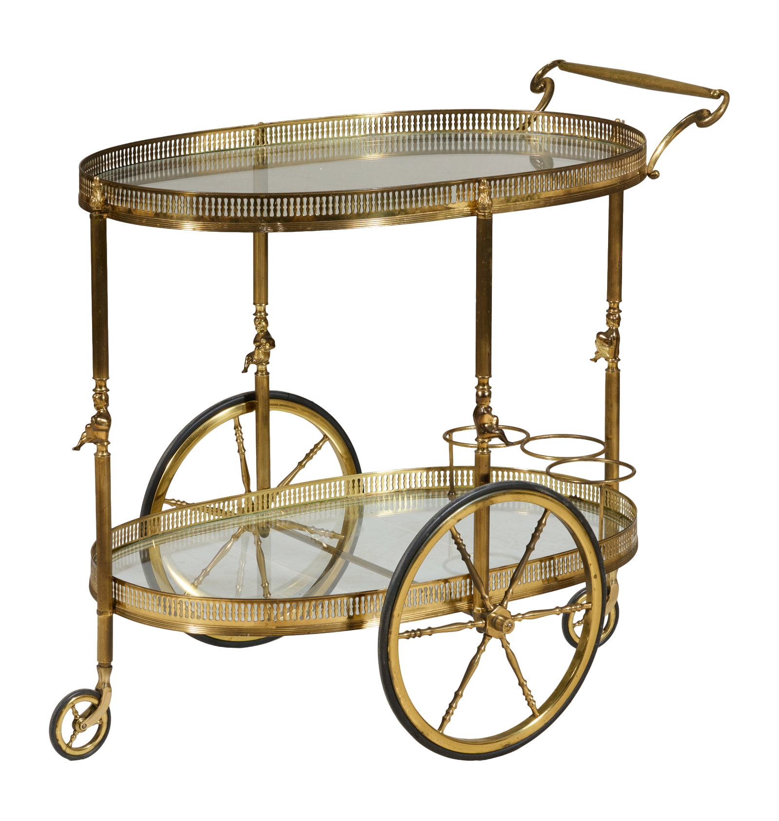 French Art Nouveau Style Brass and Glass Desserte Cart, early 20th c., H.- 28 1/4 in., W.- 20 5/8 (1 of 1)