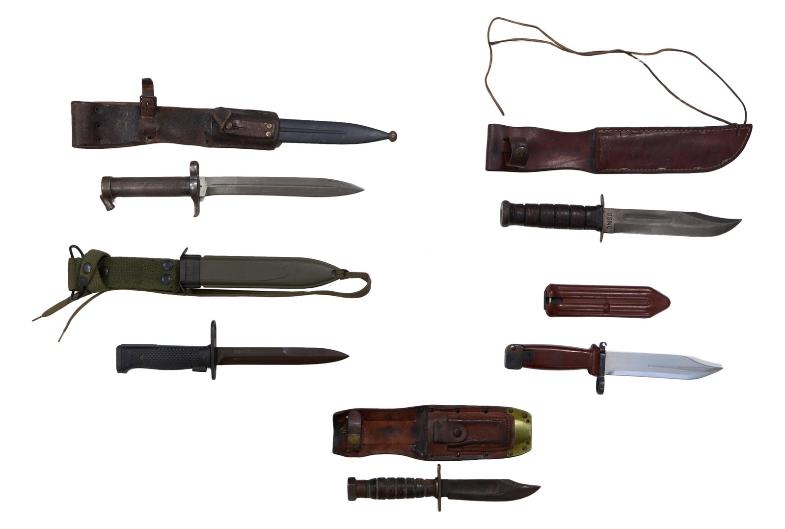 Swedish Mauser M1896 Bayonet and Four Knives, early 20th c., Bayonet- L.- Blade- 8 in.; USMC (1 of 12)