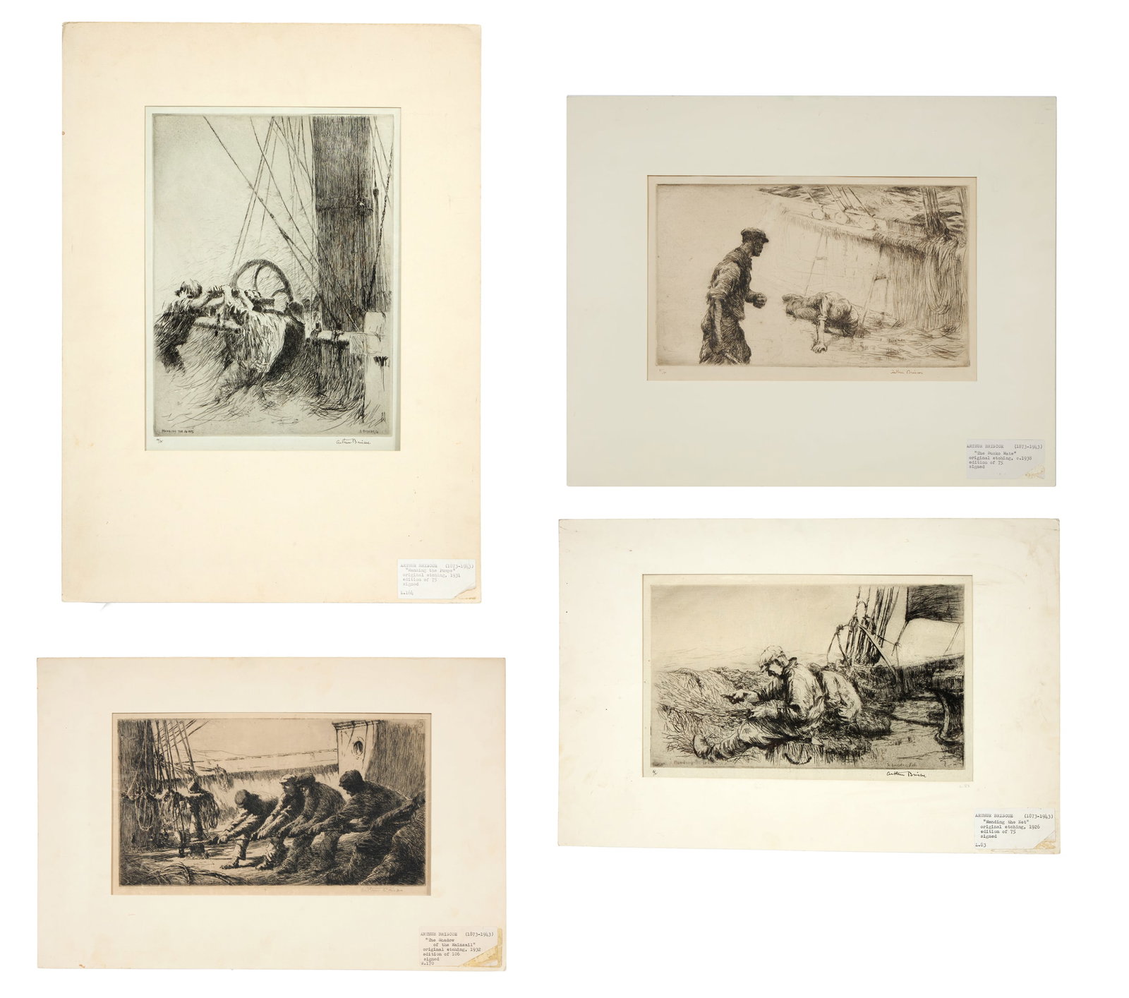 Arthur Trevor Briscoe (British, 1873-1943), Four Maritime Etchings, 1926-1938, Smallest sight- H.- 7 (1 of 20)