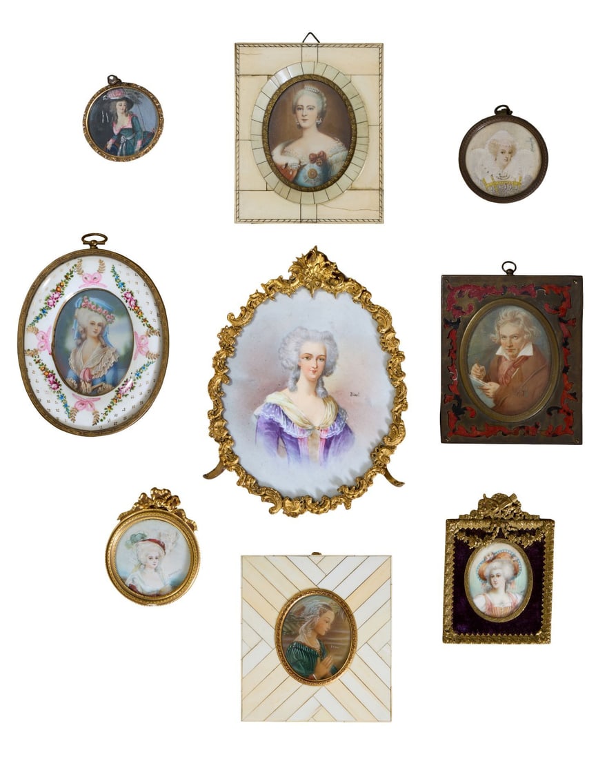 Collection of Nine Antique Continental Portrait Miniatures, 19th/20th c., Smallest- (1 of 18)