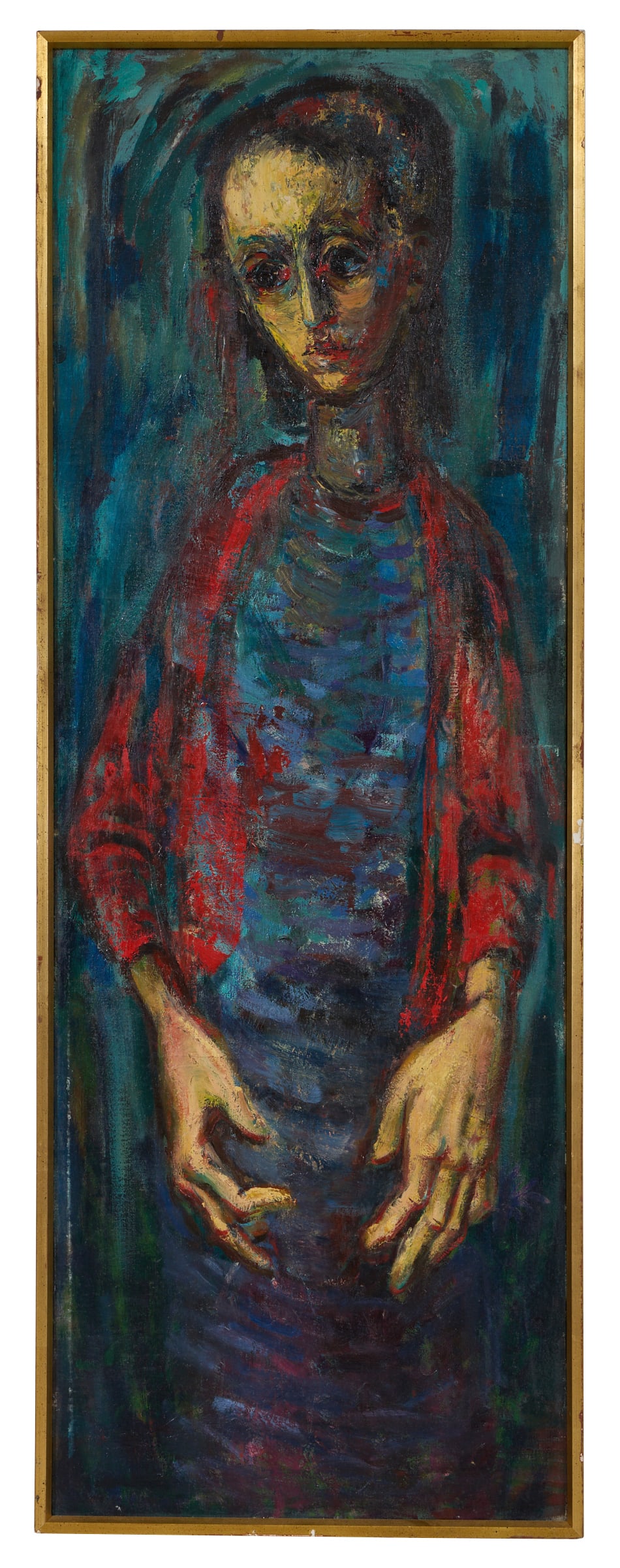 German Expressionist School Follower (Mid-20th Century), "Woman in Red and Blue," 1940s, H.- 48 in., (1 of 3)