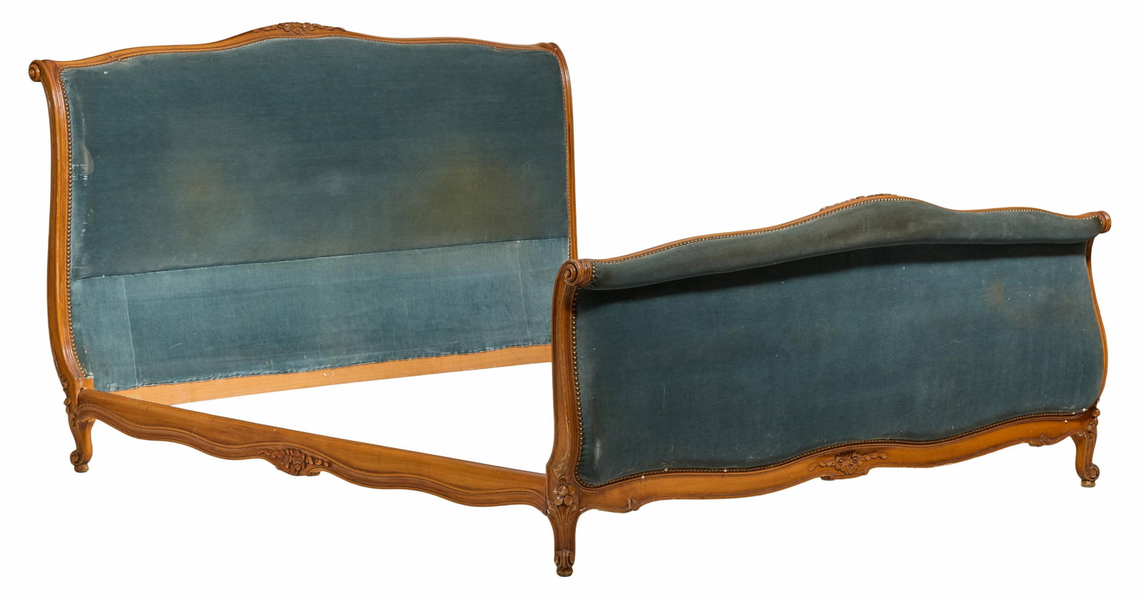 French Louis XV Style Carved Beech Sleigh Bed, early 20th c., H.- 47 in., W.- 71 in., D.- 71 in. (1 of 2)