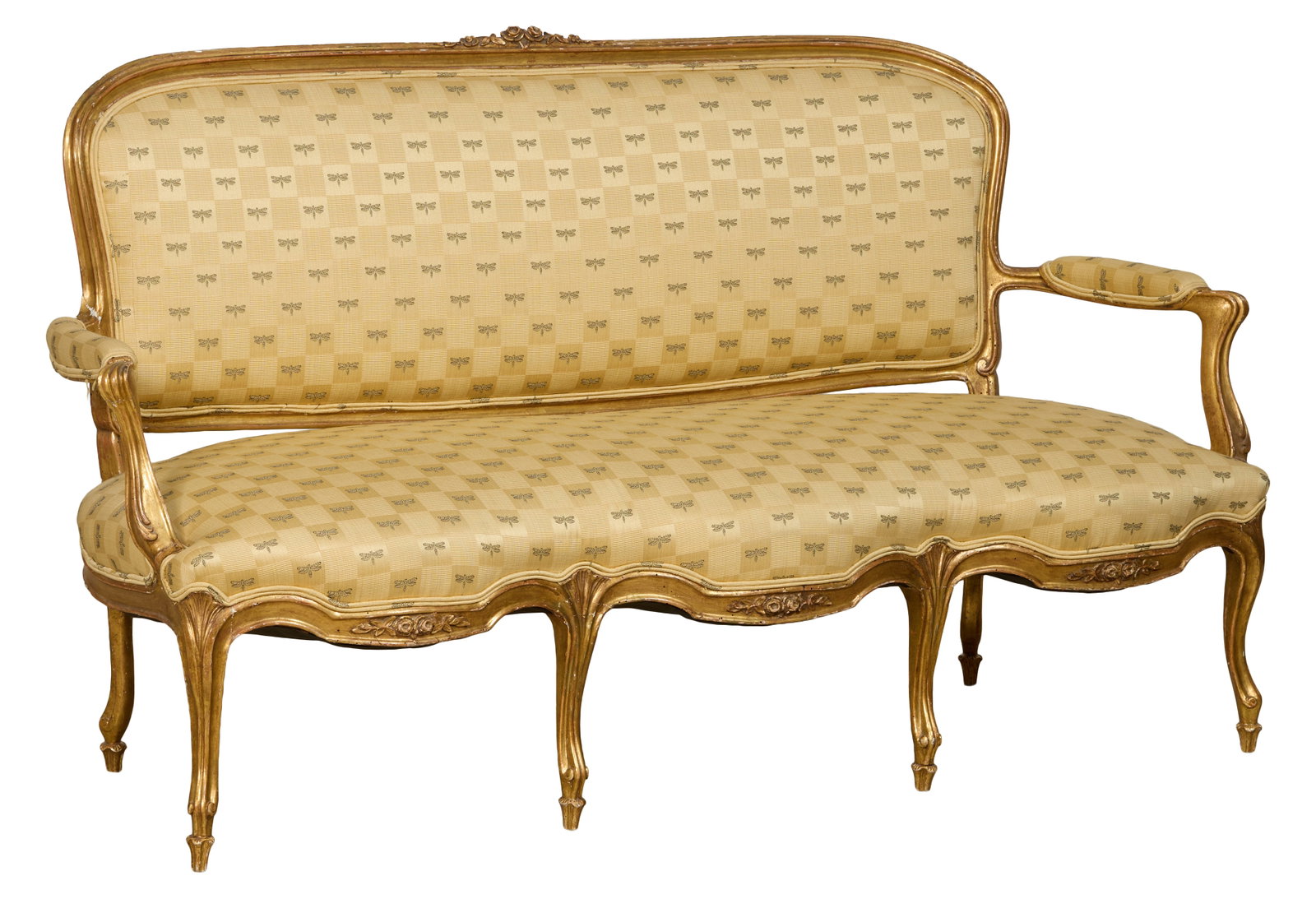 French Louis XV Style Giltwood Sofa, late 19th c., H.- 39 1/2 in., W.- 70 in., D.- 27 in. (1 of 3)