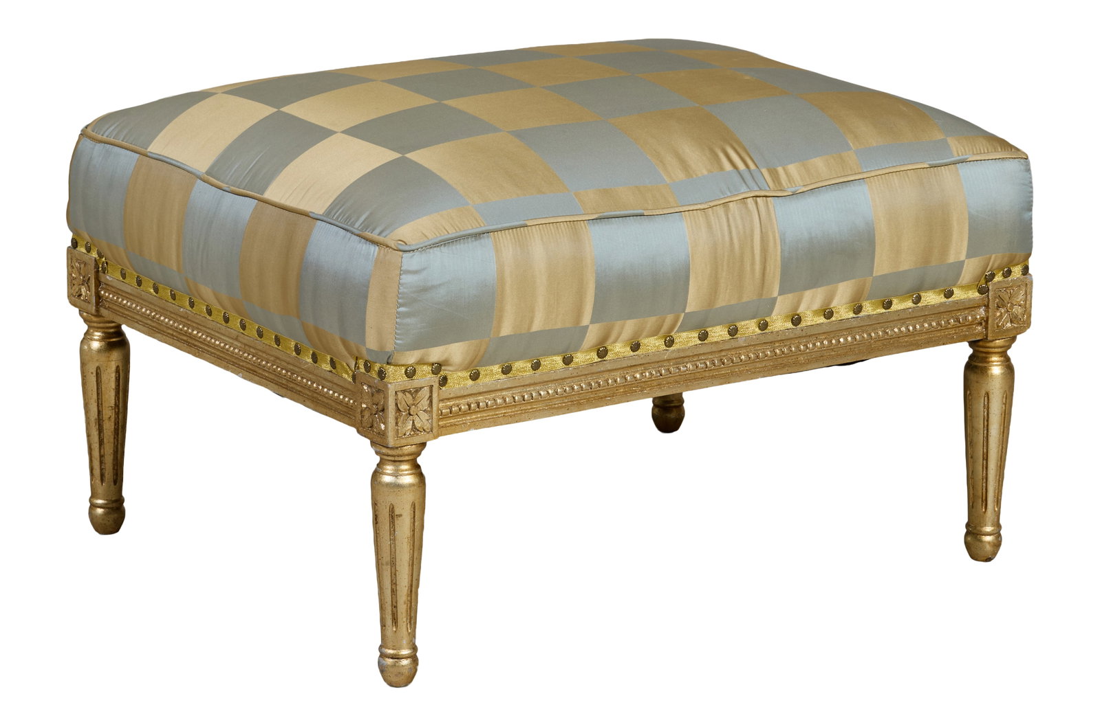French Louis XVI Style Giltwood Ottoman, late 20th c., H.- 18 in., W.- 30 in., D.- 23 1/2 in. (1 of 1)