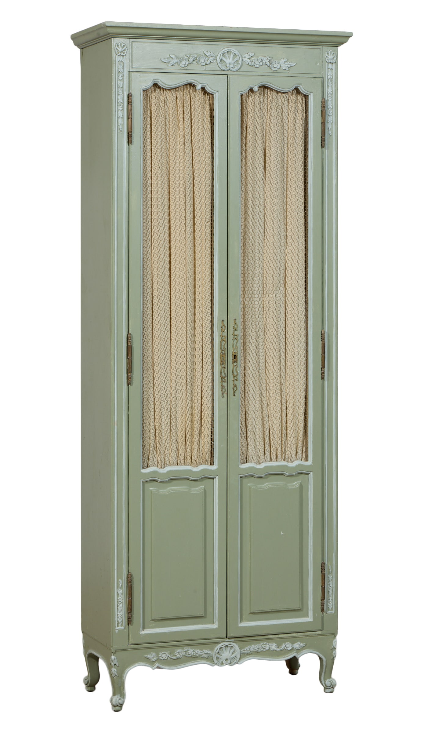 French Louis XV Style Vert Peinte Narrow Armoire, late 20th c., H.- 84 in., W.- 33 1/2 in., D.- 14 (1 of 1)