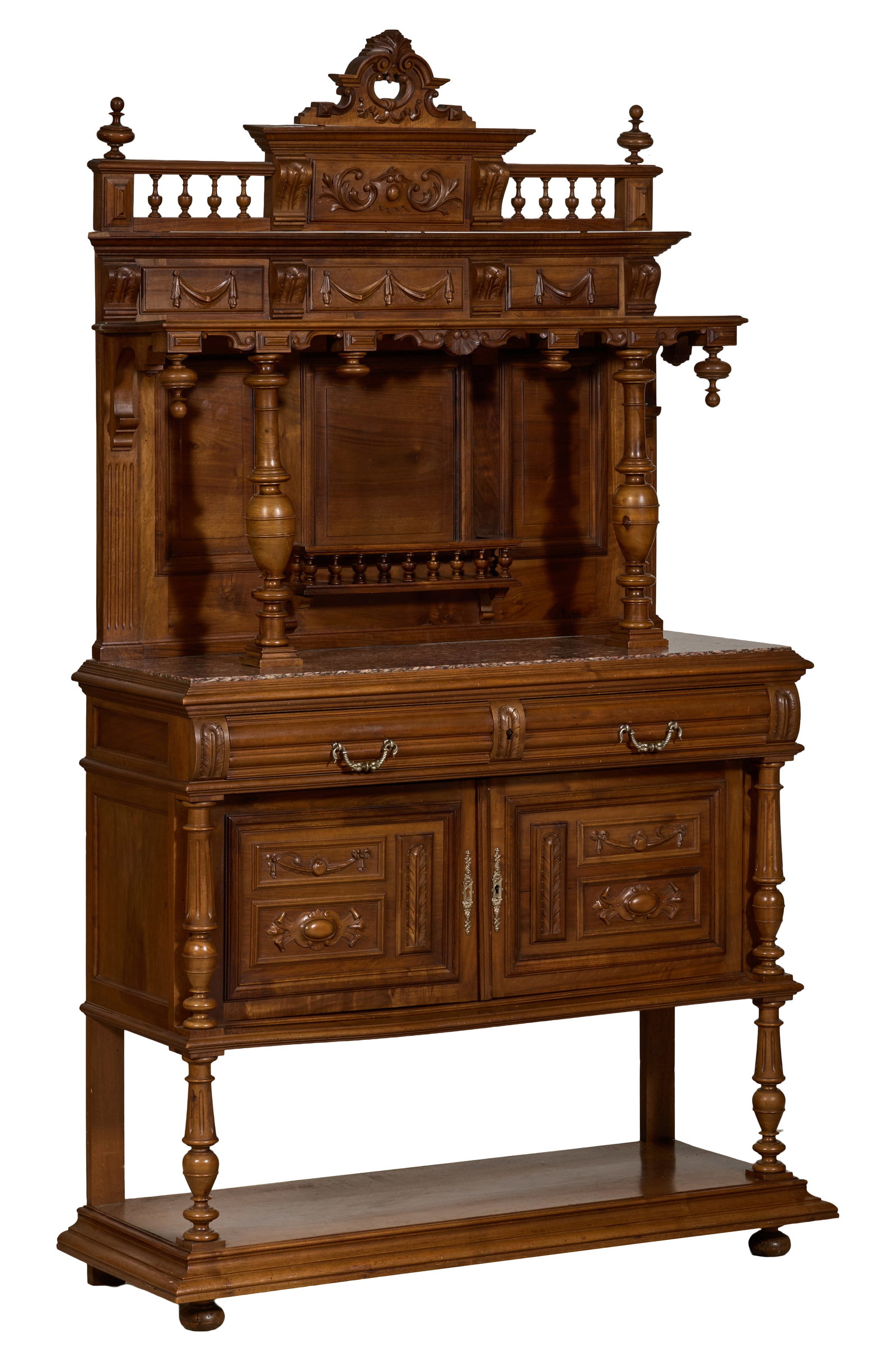 French Henri II Style Carved Walnut Desserte du Corps, late 19th c., H.- 32 3/8 in., W.- 37 3/8 in., (1 of 4)