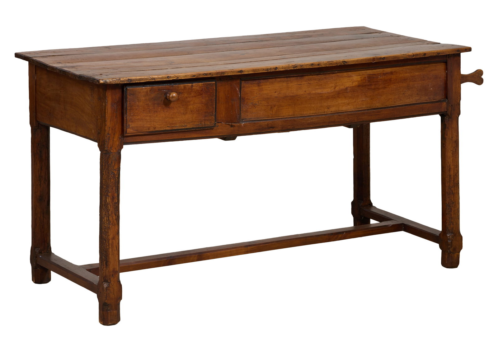 French Provincial Walnut Farm Table, mid 19th c., H.- 30 1/4 in., W.- 57 1/8 in., D.- 27 1/2 in. (1 of 2)