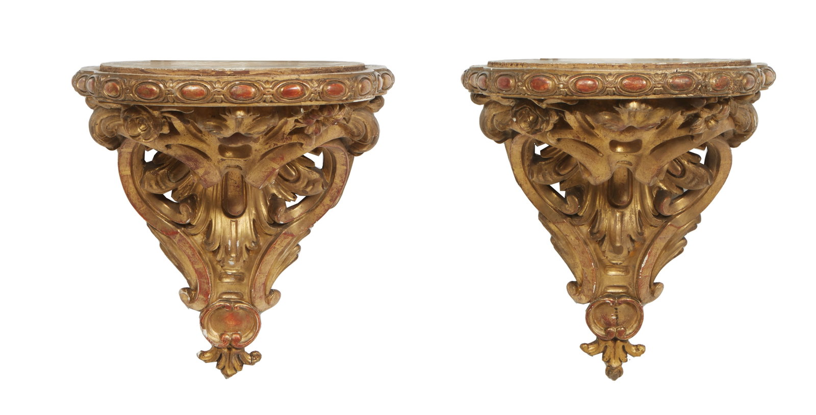Pair of Large Florentine Ornate Gold Leaf and Gesso Aesthetic Wall Brackets, 19th c., Each- H.- 15 (1 of 13)