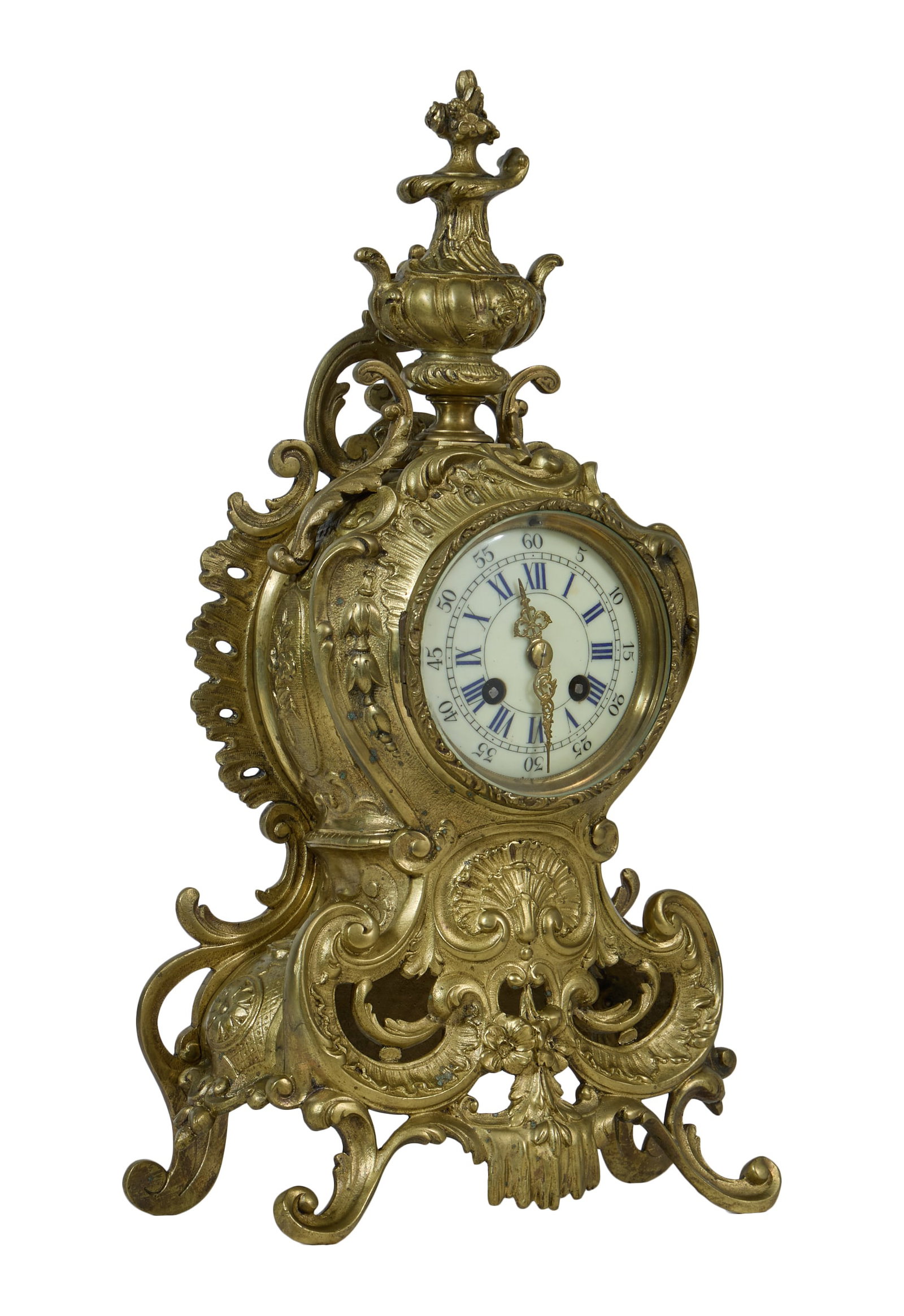 French Louis XVI Style Brass Mantel Clock, late 19th c., H.- 17 1/2 in., W.- 10 in., D.- 4 1/4 in. (1 of 3)