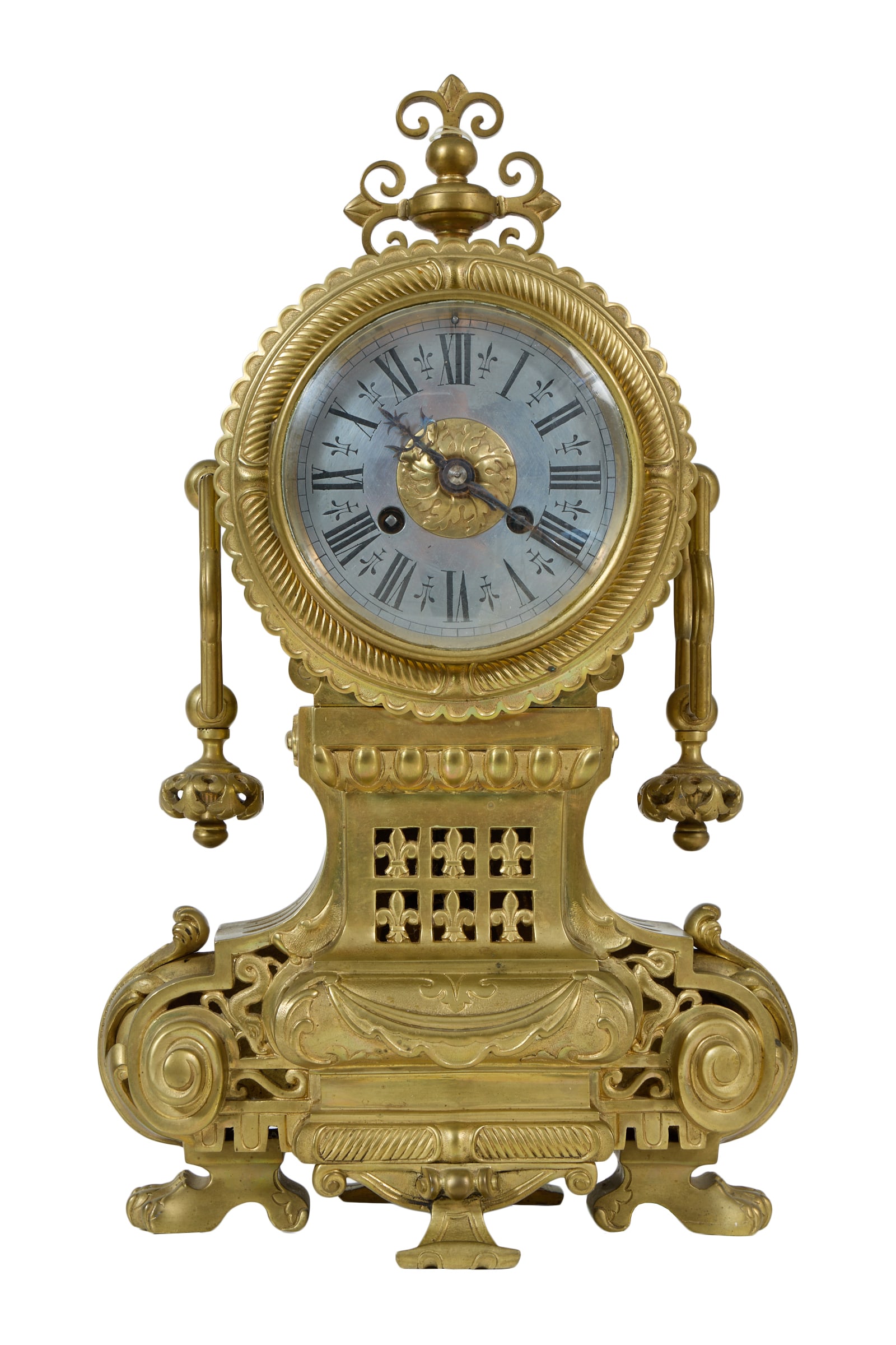 French Louis XV Style Bronze Cylinder Mantel Clock, 20th c., H.- 16 3/4 in., W.- 9 1/2 in., D.- 5 (1 of 5)