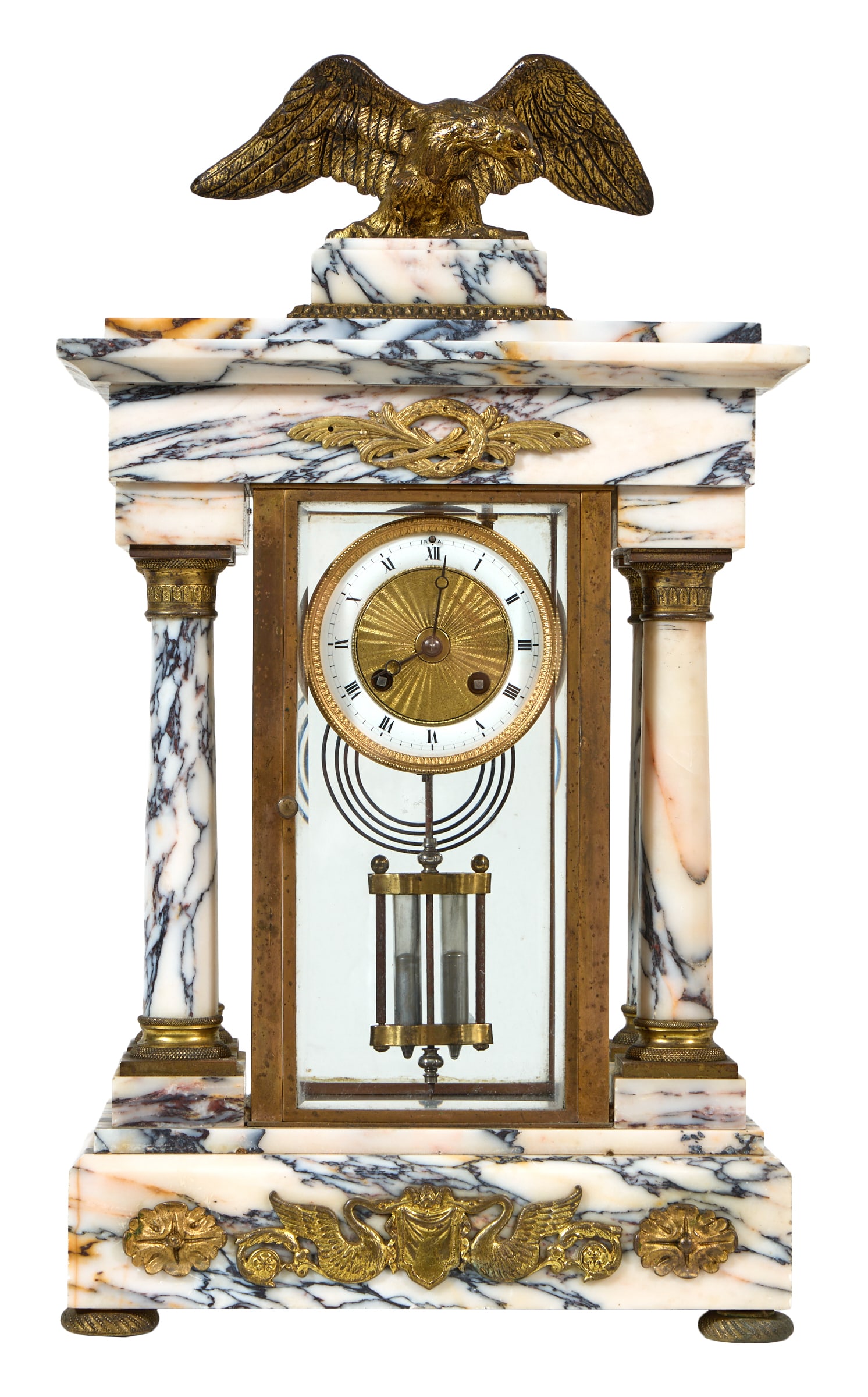 French Napoleon III Ormolu Mounted Marble Portico Mantel Clock, late 19th c., H.- 19 3/4 in., W.- 11 (1 of 3)