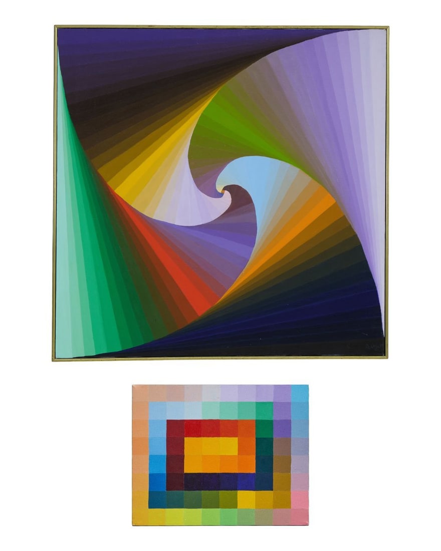 Alice F. Key (American/Louisiana, 1923-2026), "Fractal Rainbow" and "Color Wheel," 1989, H.- 20 in., (1 of 7)