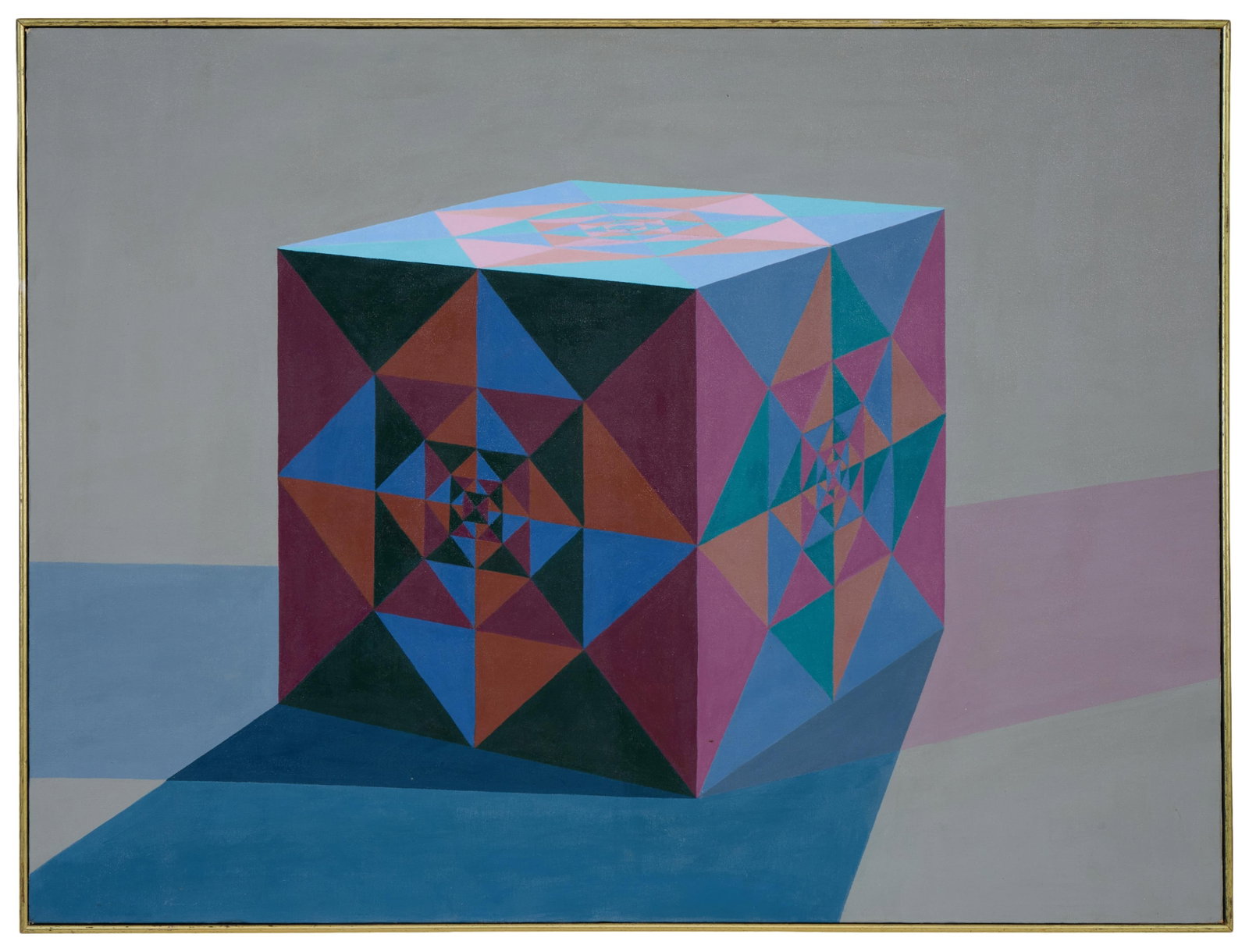 Alice F. Key (American/Louisiana, 1923-2026), "Geometric Block," H.- 30 in., W.- 40 in., Framed- H.-: Alice F. Key (American/Louisiana, 1923-2026), "Geometric Block," acrylic on canvas, signed lower right, unframed, H.- 30 in., W.- 40 in., Framed- H.- 30 1/2 in., W.- 40 1/2 in. Provenance: From the Al