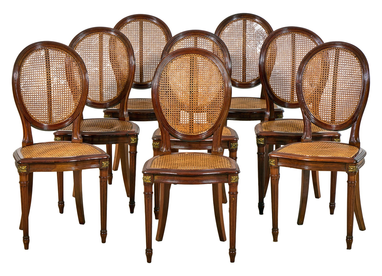 Set of Eight French Louis XVI Style Gilt Beech Dining Chairs, 20th c., Each- H.- 37 1/2 in., W.- 23 (1 of 3)
