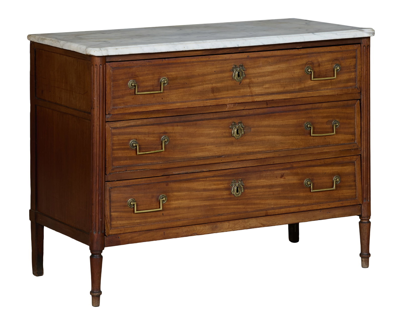 French Louis XVI Style Marble Top Commode, late 19th c., H.- 39 1/2 in., W.- 48 in., D.- 17 1/2 in. (1 of 2)