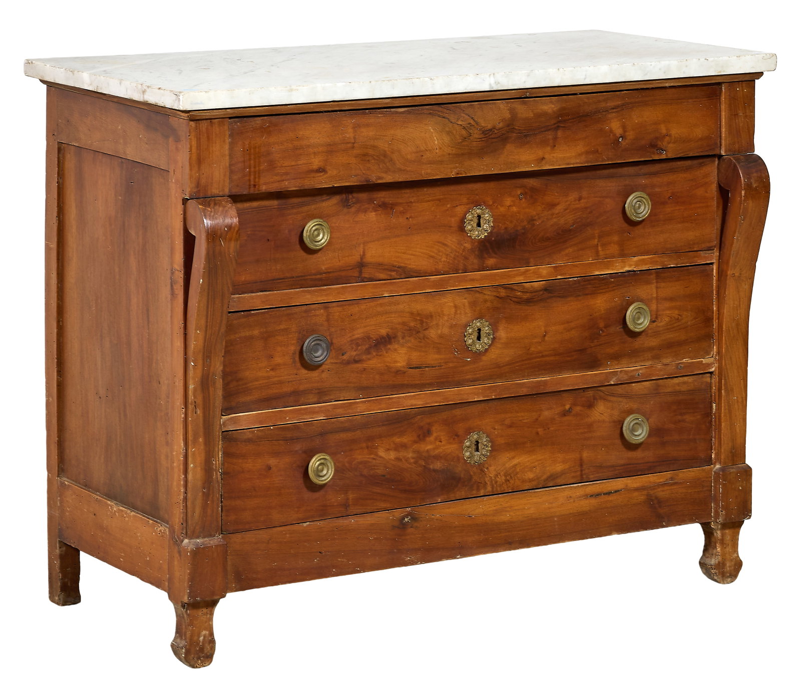 French Empire Style Marble Top Walnut Commode, mid 19th c., H.- 34 3/4 in., W.- 45 1/8 in., D.- 21 (1 of 2)