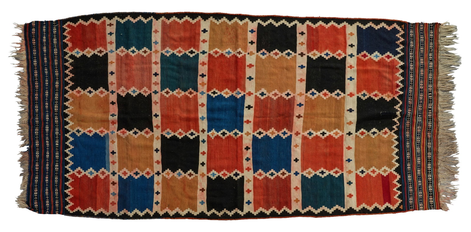 Antique Southwest Persian Tribal Qashga'i Kilim Carpet, 4' 8 x 10'. (1 of 2)