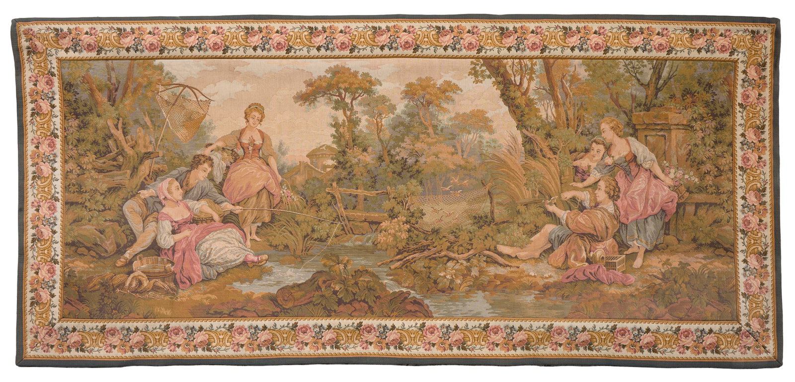 French Aubusson Style Pictorial Tapestry, 20th c., H.- 36 in., W.- 80 in. (1 of 2)