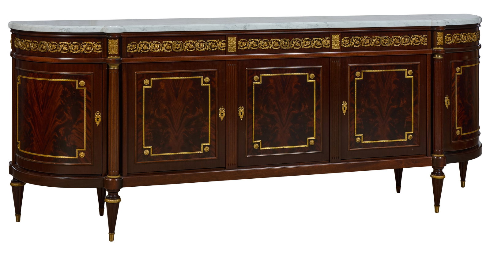 French Louis XVI Style Ormolu Mounted Marble Top Walnut Enfilade, late 20th c., H.- 40 1/4 in., W.- (1 of 3)
