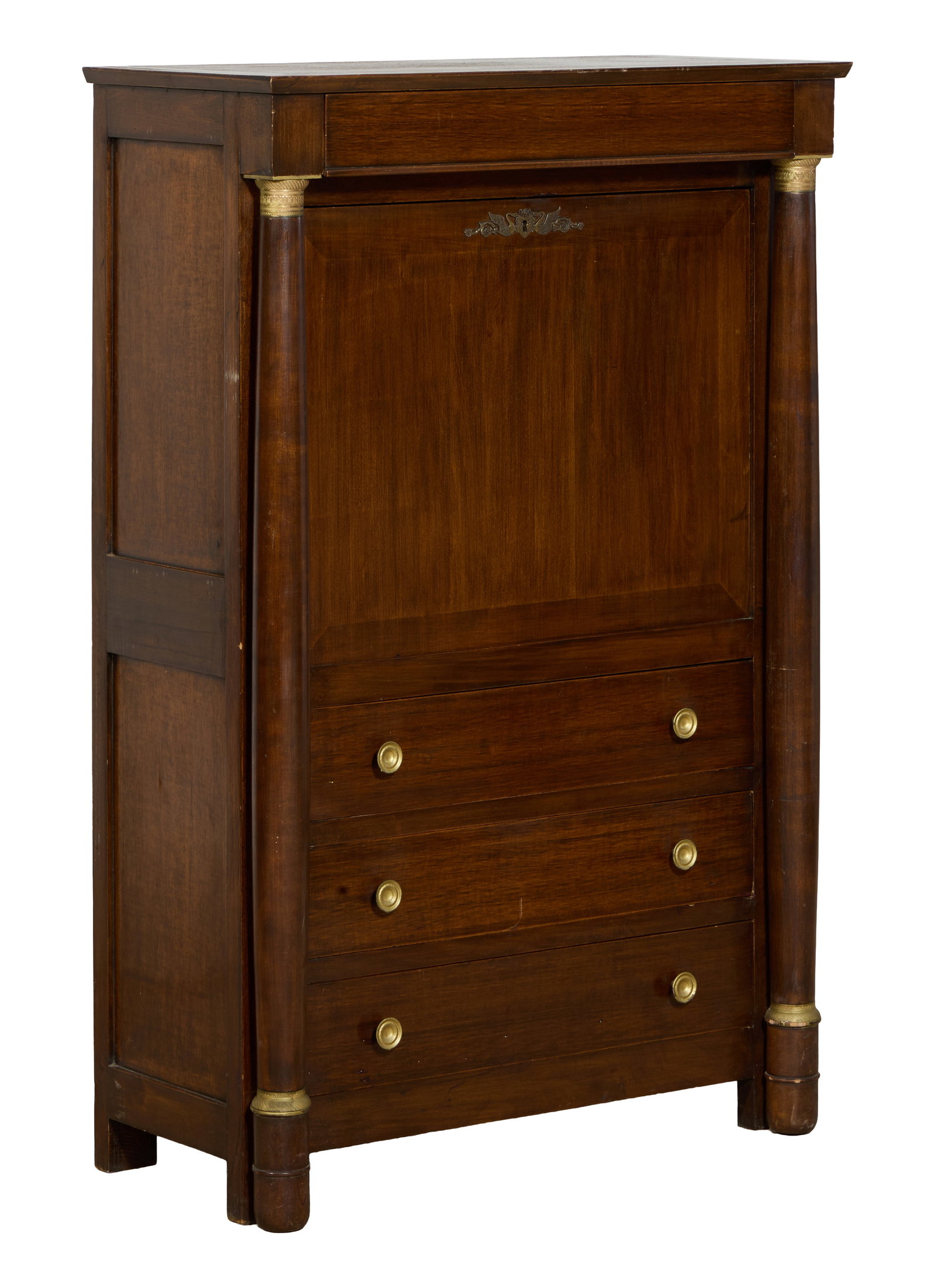 French Empire Style Walnut Secretaire a Abattant, mid 19th c., H.- 55 7/8 in., W.- 35 5/8 in., D.- (1 of 2)
