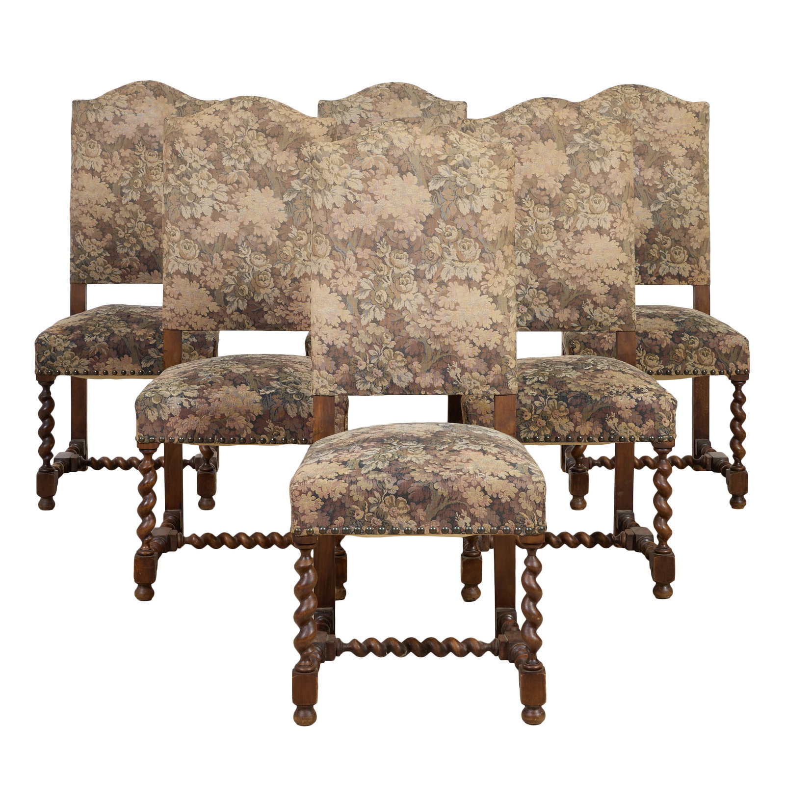 Set of Six French Louis XIII Style Dining Chairs, mid 20th c., Each- H.- 44 in., W.- 19 1/2 in., D.- (1 of 2)