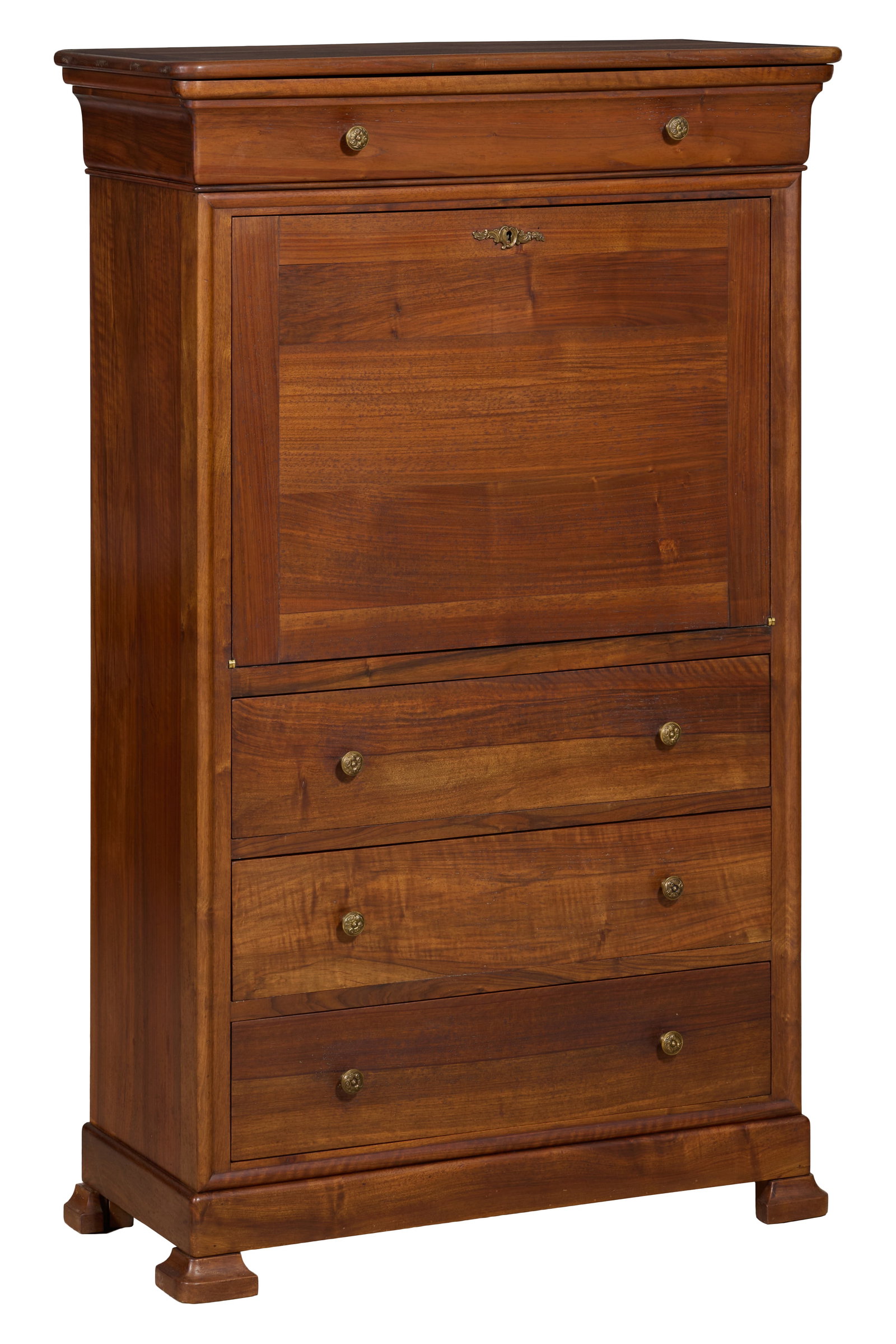 French Louis Philippe Style Walnut Secretaire a Abattant, mid 20th c., H.- 58 1/4 in., W.- 36 in., (1 of 2)
