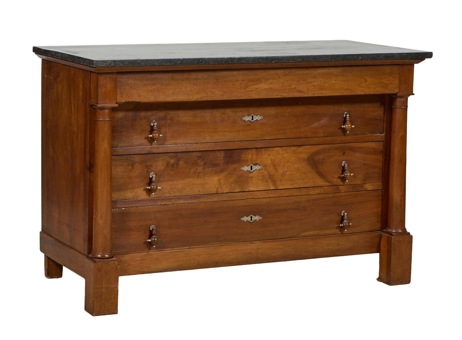 French Empire Marble Top Walnut Commode, early 19th c., H.- 34 in., W.- 51 1/2 in., D.- 23 1/2 in. (1 of 2)