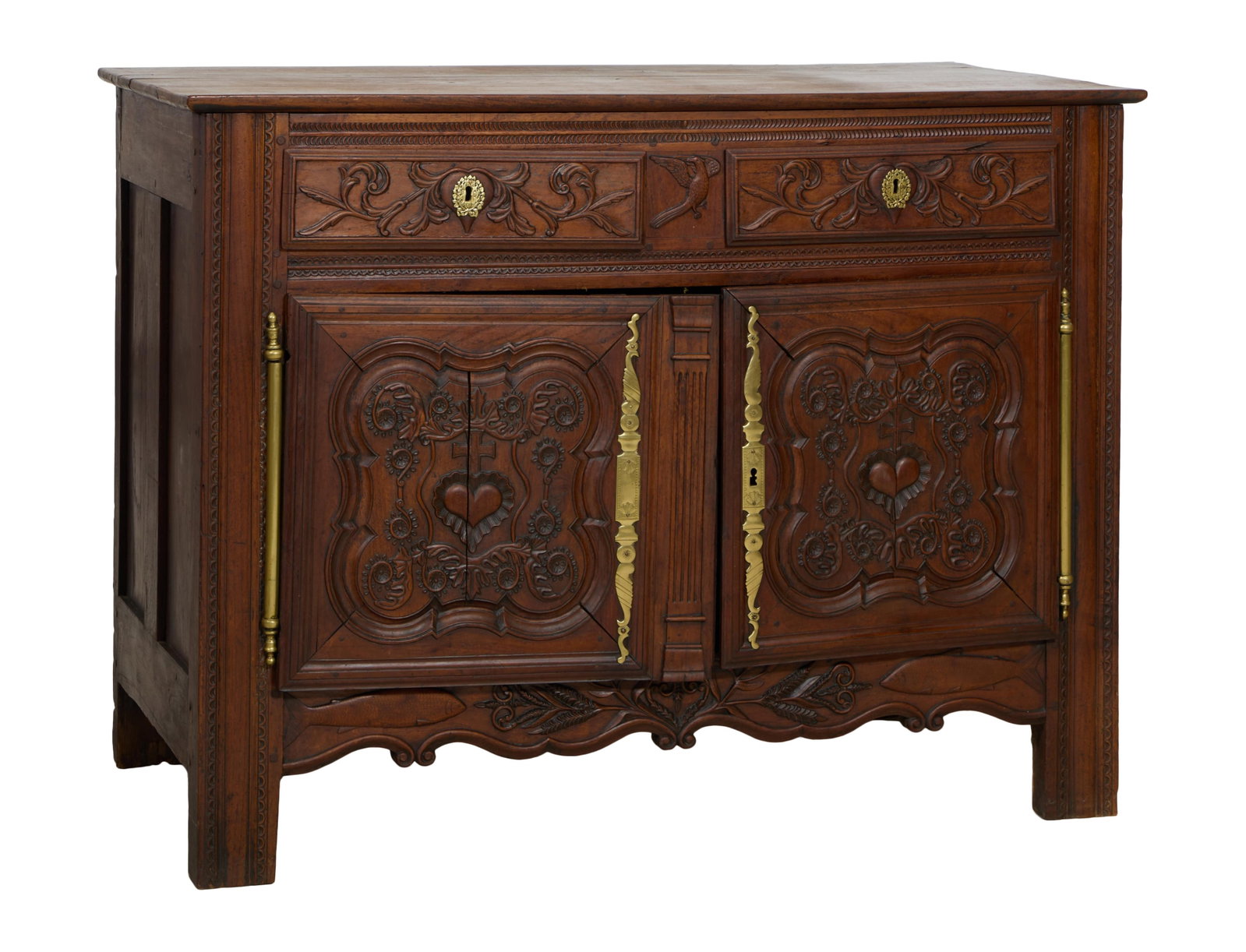 French Louis XIV Style Carved Walnut Sideboard, mid 19th c., H.- 39 in., W.- 57 1/2 in., D.- 27 1/4 (1 of 2)