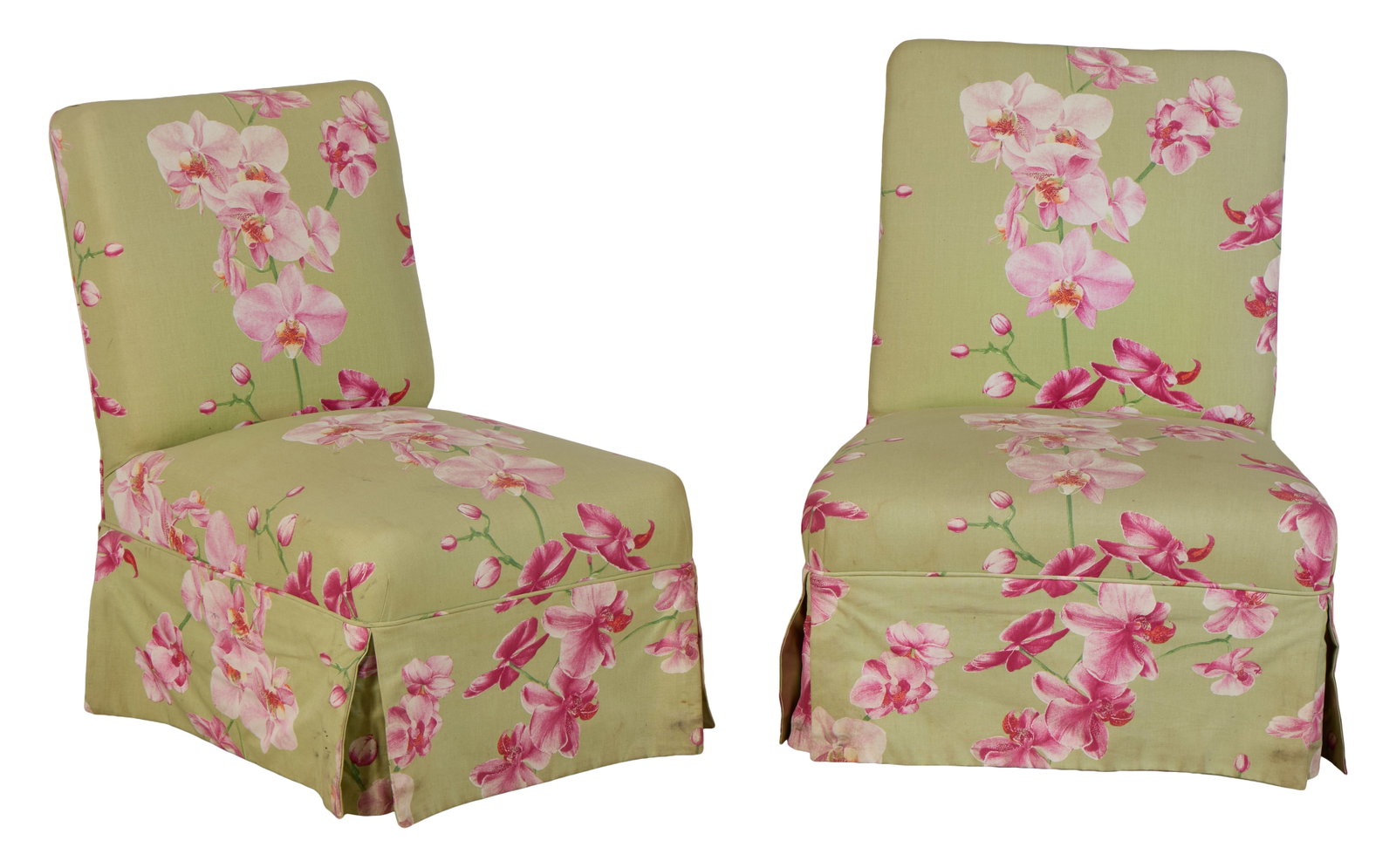 Pair of French Upholstered Slipper Chairs, late 20th c., Each- H.- 28 1/2 in., W.- 19 1/4 in., D.- (1 of 1)