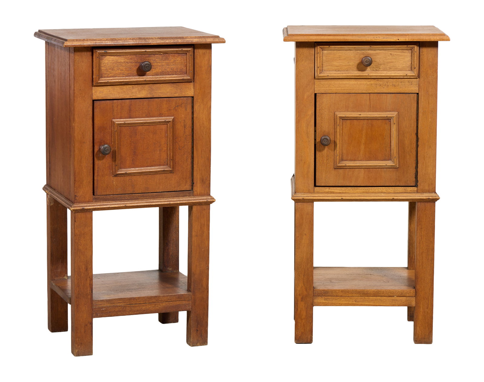 Pair of French Provincial Cherry Nightstands, 20th c., Each- H.- 33 1/8 in., W.- 17 1/2 in., D.- 12 (1 of 1)