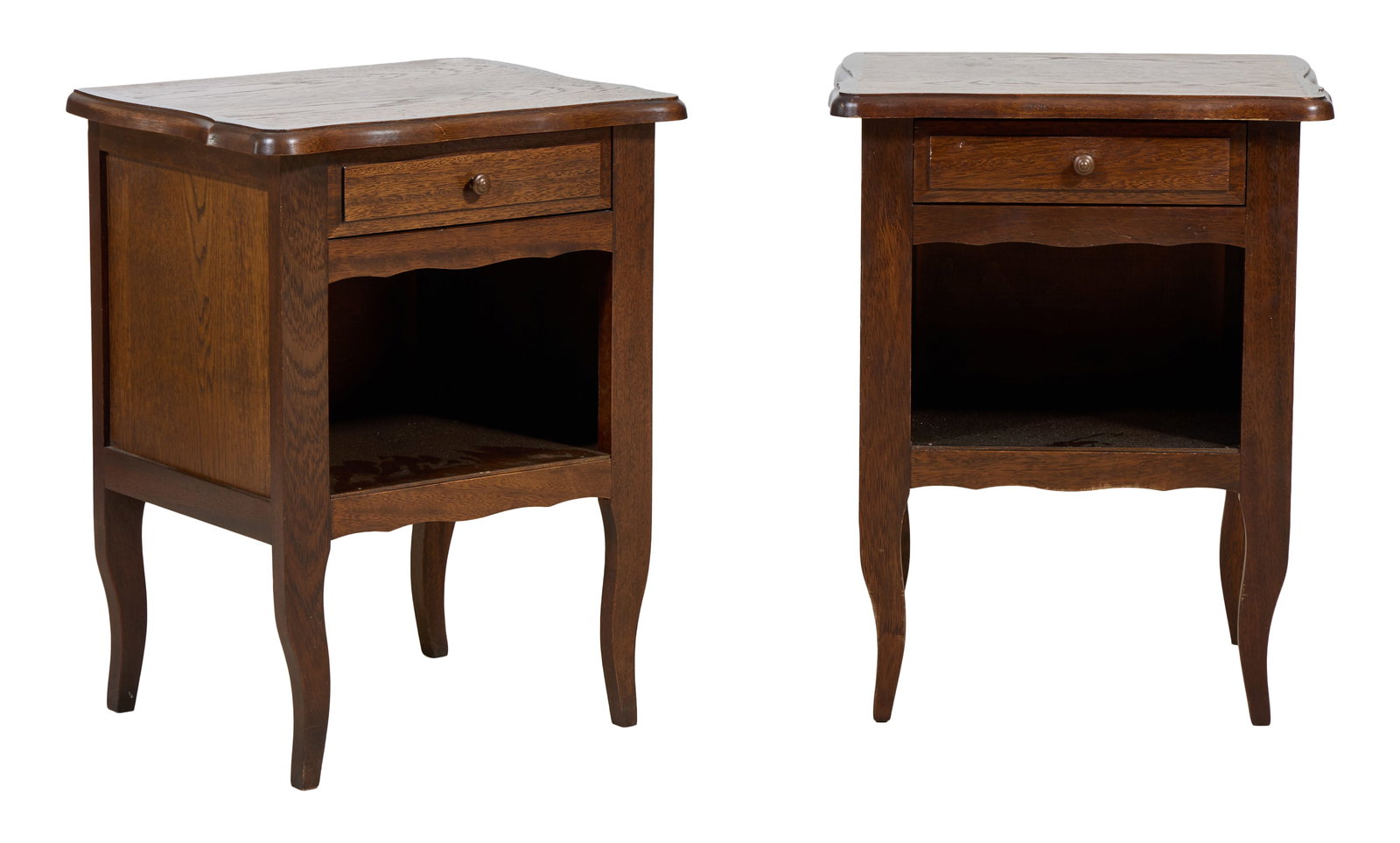 Pair of French Louis XV Style Oak Nightstands, 20th c., Each- H.- 23 1/2 in., W.- 18 1/2 in., D.- 14 (1 of 1)