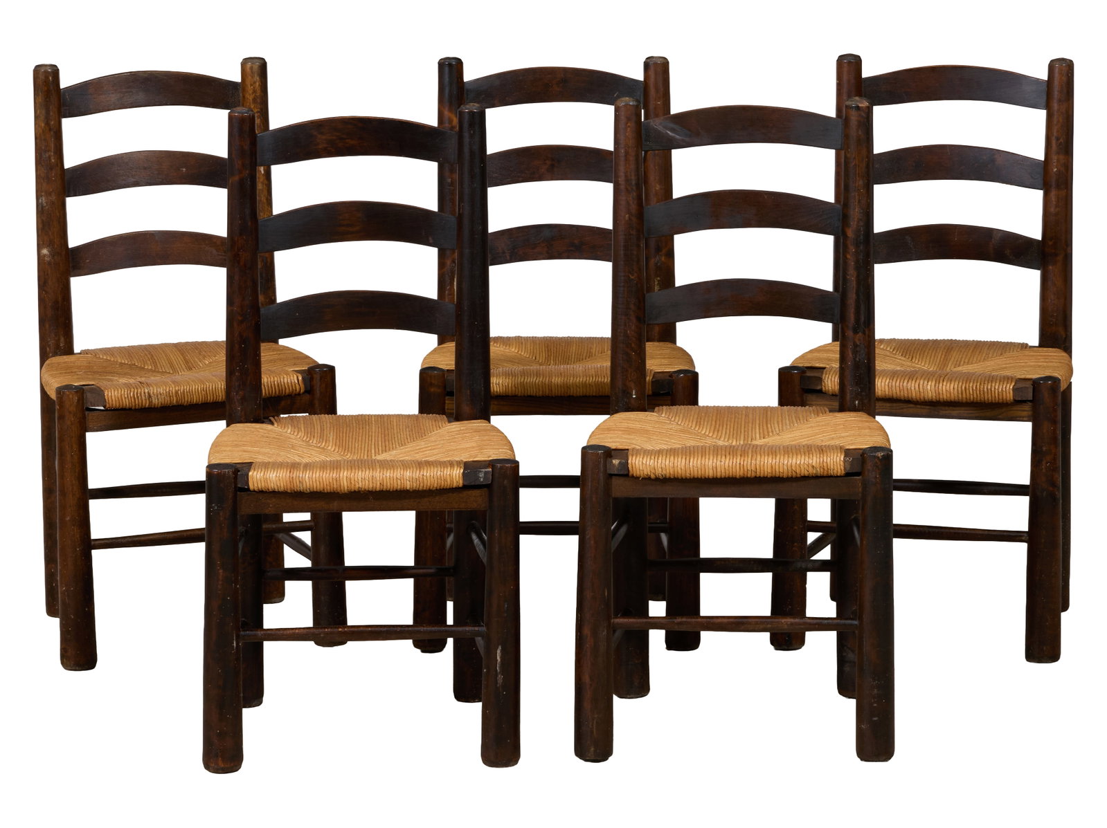Five French Provincial Ladder Back Chairs, mid 20th c., Each- H.- 35 3/4 in., W.- 17 1/2 in., D.- 17 (1 of 2)