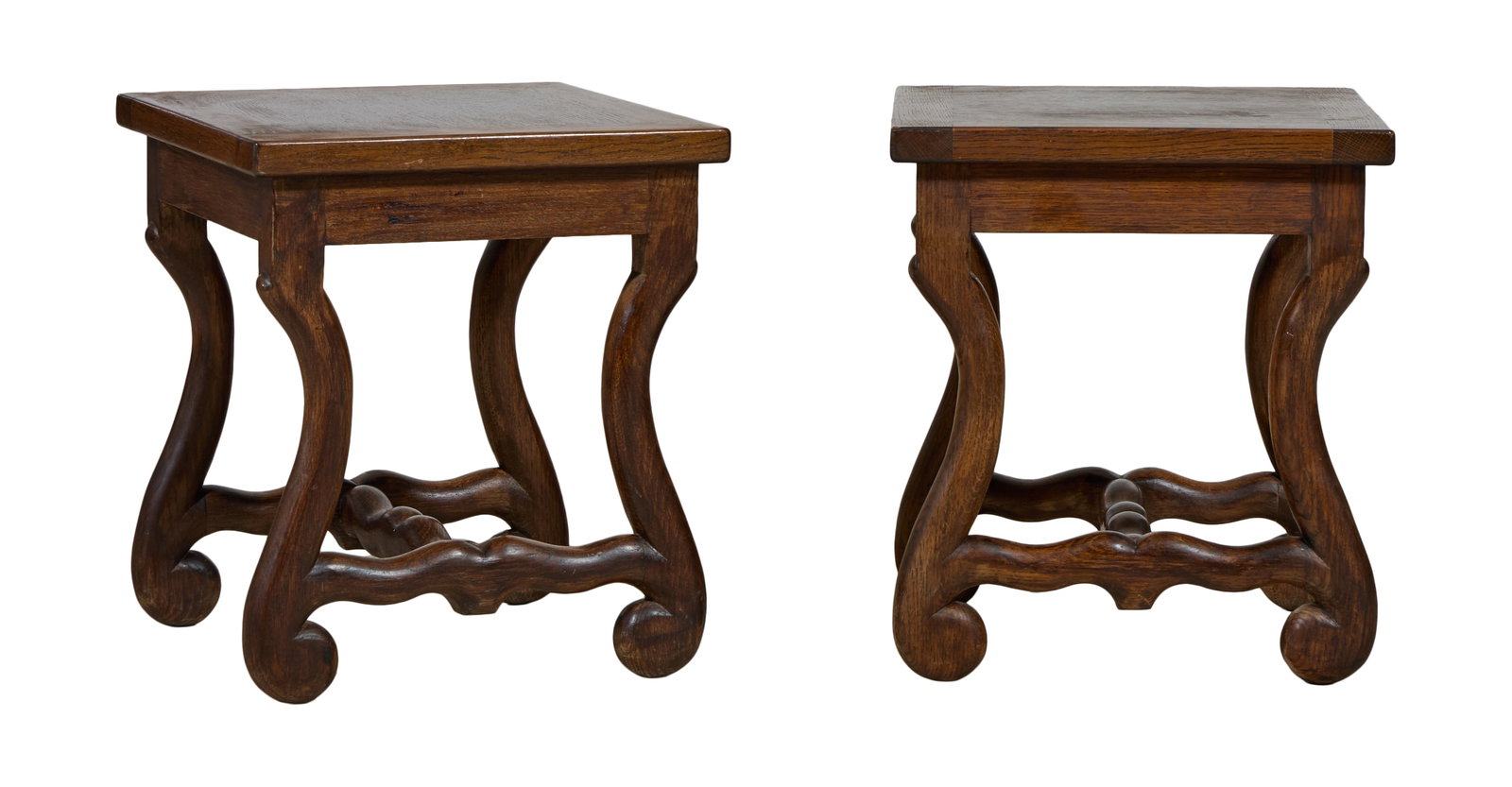Pair of French Louis XIII Style Os de Mouton Walnut Stools, 20th c., Each- H.- 18 in., W.- 15 5/8 (1 of 1)