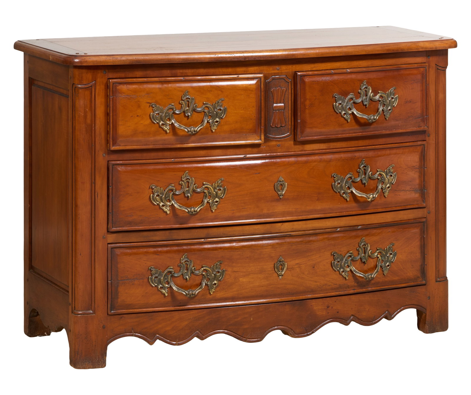 French Louis XIV Style Cherry Commode, late 20th c., H.- 34 3/4 in., W.- 49 in., D.- 22 in. (1 of 1)