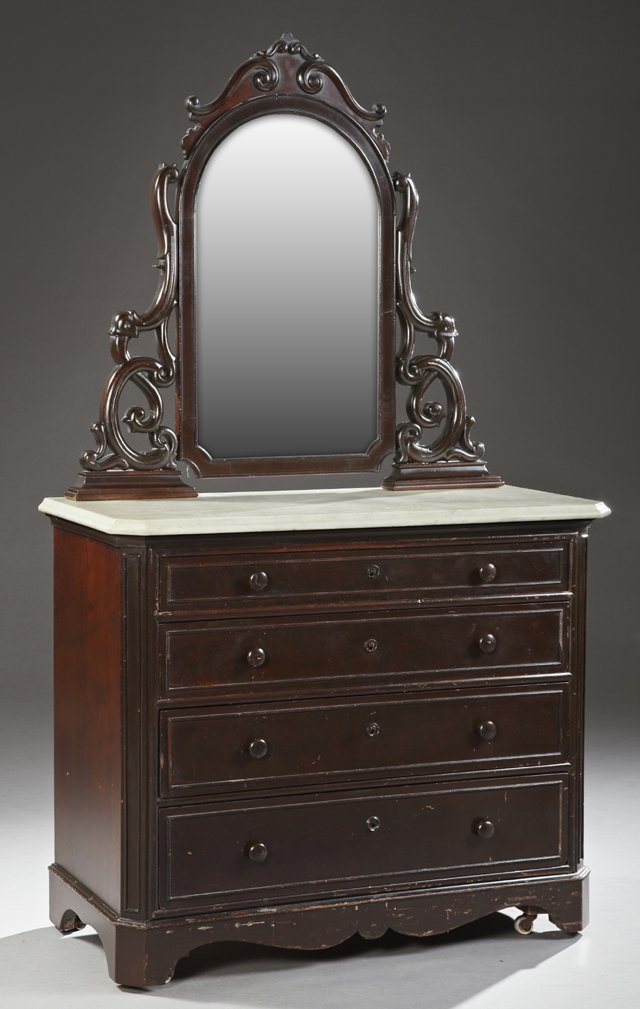 Carved Mahogany Marble Top Dresser, c. 1860, by Charles