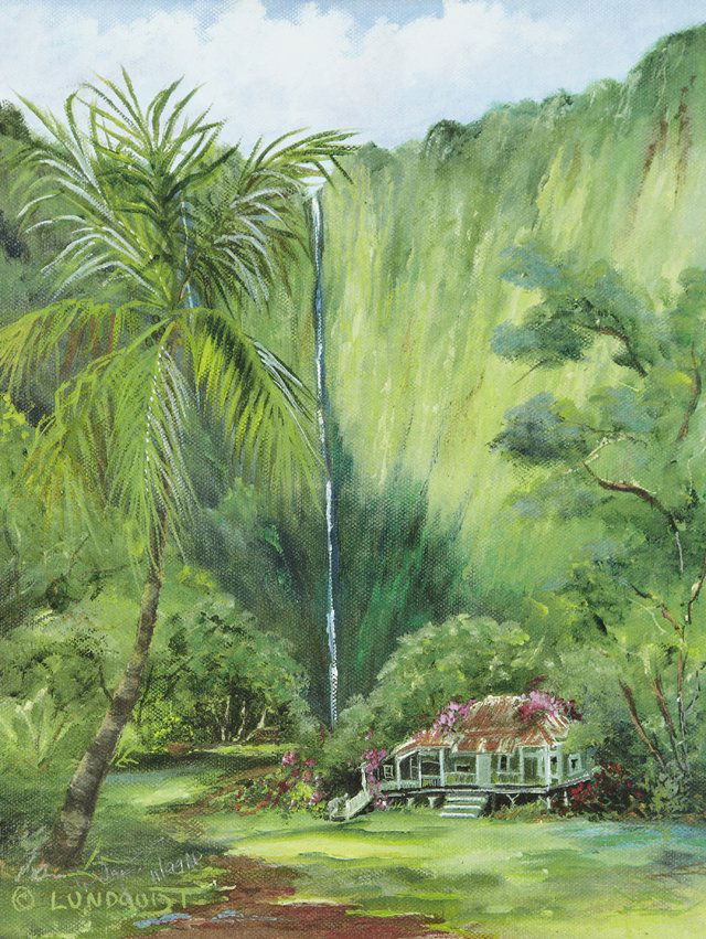 Dawn Lundquist (Hawaii), "Ohana Home," 2002: Dawn Lundquist (Hawaii), "Ohana Home," 2002, print, AP 11/99, pencil signed and numbered l.l., pencil signed l.l. mat, pencil titled lower center and pencil dated and marked "Kauai," l.r., H.- 13 3/4