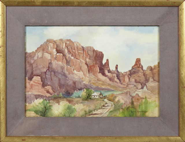 Ivan Messenger (1895-1983), "Western Landscape," 20th: Ivan Messenger (1895-1983), "Western Landscape," 20th c., watercolor, signed l.r., framed, H.- 13 1/2 in., W.- 20 1/2 in.