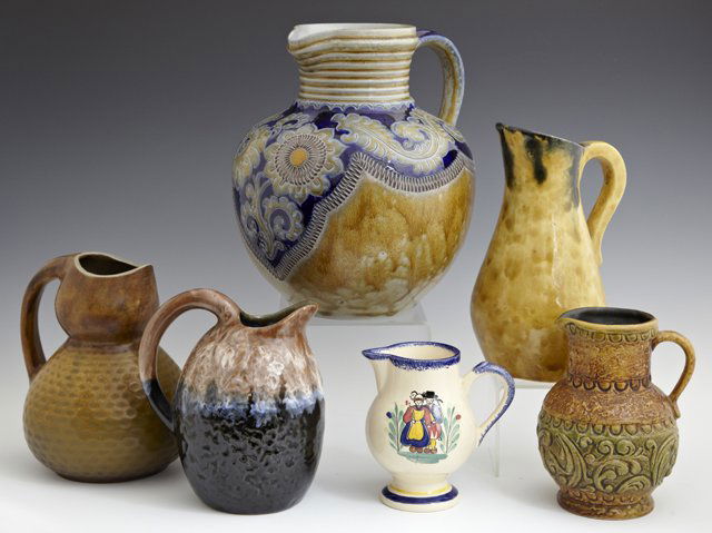 Group of Six French Pitchers, 20th c., one of: Group of Six French Pitchers, 20th c., one of stoneware, five of glazed earthenware. (6 Pcs.)