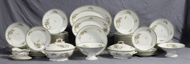 Sixty-Six Piece Set of Limoges Porcelain Dinnerware,: Sixty-Six Piece Set of Limoges Porcelain Dinnerware, c. 1900, by J. B. T. & Cie., consisting of a covered tureen, a covered vegetable bowl, two footed compotes, two open vegetable bowls, two oval grad