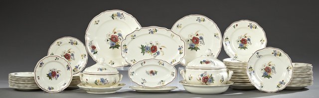 Sixty-Six Piece Set of Porcelain Dinnerware, 20th c.,: Sixty-Six Piece Set of Porcelain Dinnerware, 20th c., by Sarraguemines, in the "Agreste" pattern, consisting of twenty soup bowls, eighteen dinner plates, eight luncheon plates, eleven salad plates, t