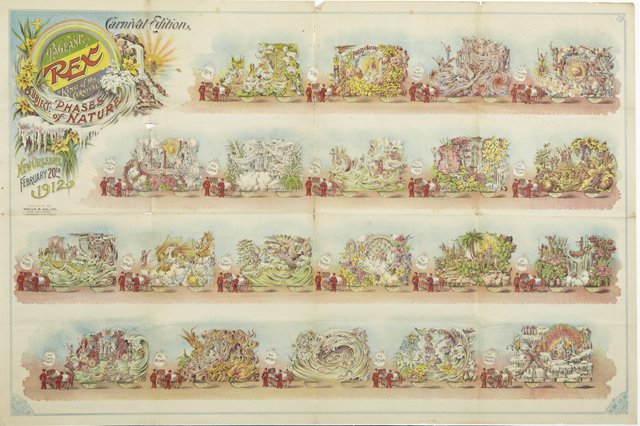 Mardi Gras Parade Bulletin, Rex, Feb. 20, 1912, "Phases: Mardi Gras Parade Bulletin, Rex, Feb. 20, 1912, "Phases of Nature," shrink wrapped, H.- 28 in., W.- 42 1/4 in.