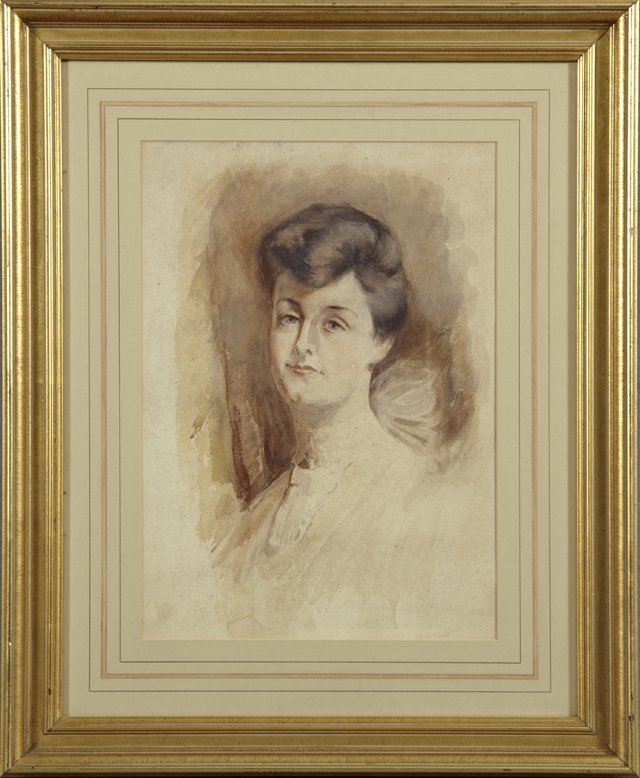 Thomas Eakins (1844-1916), "Portrait of a Woman with a: Thomas Eakins (1844-1916), "Portrait of a Woman with a Lace Collar," early 20th c., watercolor, signed "Eakins" center right, H.- 17 in., W.- 12 in.