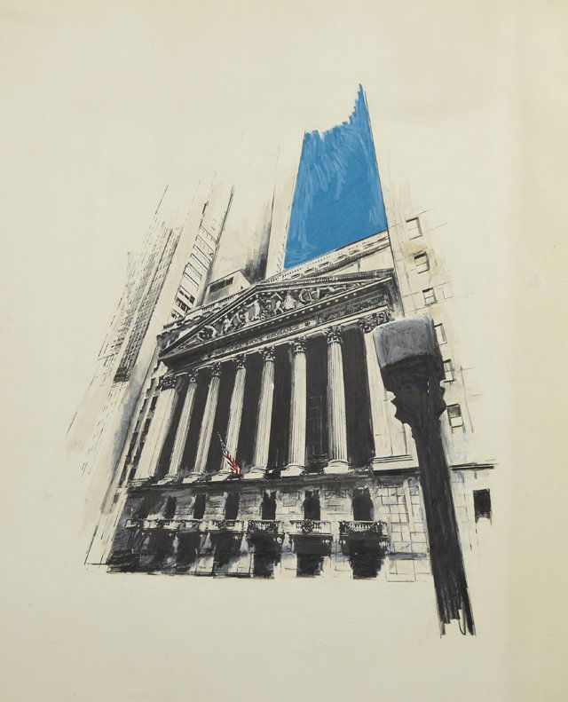 Grover Mouton (1946- , Louisiana), "Wall Street," 20th: Grover Mouton (1946- , Louisiana), "Wall Street," 20th c., mixed media, signed verso, shrink wrapped, H.- 40 in., W.- 30 in.