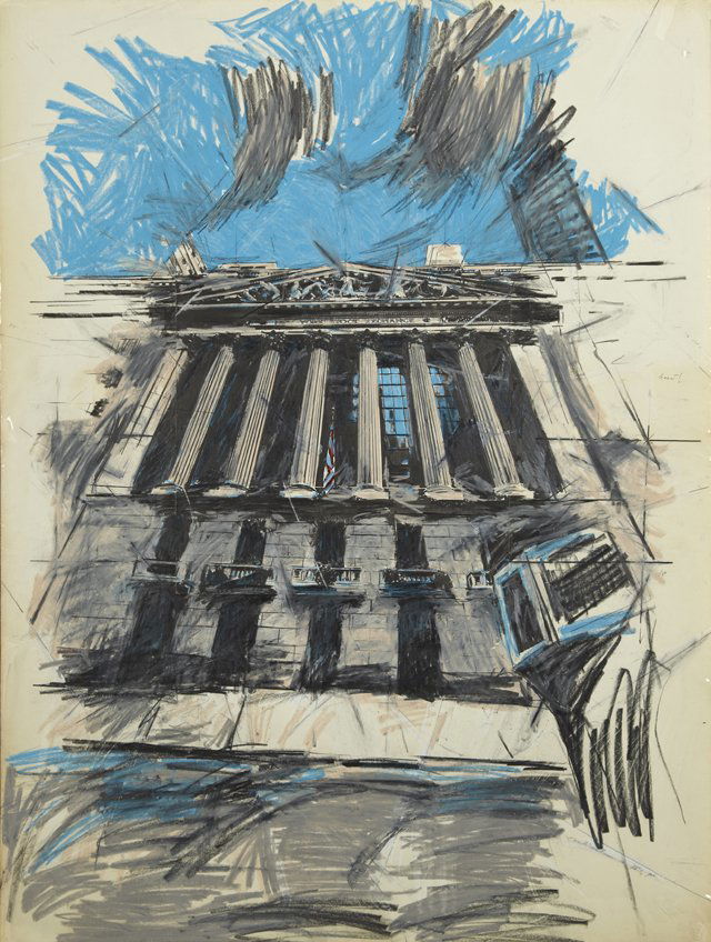 Grover Mouton (1946- , Louisiana), "Wall Street," mixed: Grover Mouton (1946- , Louisiana), "Wall Street," mixed media, signed l.r. and verso, shrink wrapped, H.- 40 in., W.- 30 in.