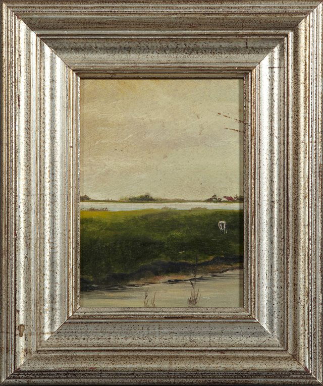 Dutch School, "Landscape with Cow," 19th c., oil on: Dutch School, "Landscape with Cow," 19th c., oil on panel, framed, H.- 6 1/2 in., W.- 4 1/2 in.