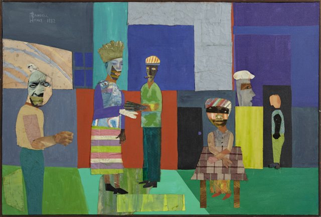 Randell Henry (1958- ,Louisiana), "Morning Interior,": Randell Henry (1958- ,Louisiana), "Morning Interior," 1982, mixed media on canvas, signed and dated u.l., titled, signed and dated verso, gallery wrapped, H.- 30 1/4 in., W.- 46 in.