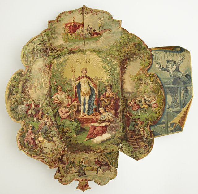 Mardi Gras Ball Invitation, Rex, February 22, 1887, and: Mardi Gras Ball Invitation, Rex, February 22, 1887, and two admit cards from that year, "Music and Drama," illustrated in Schindler's "Invitations of the Golden Age," p. 57-58. (3 Pcs.)